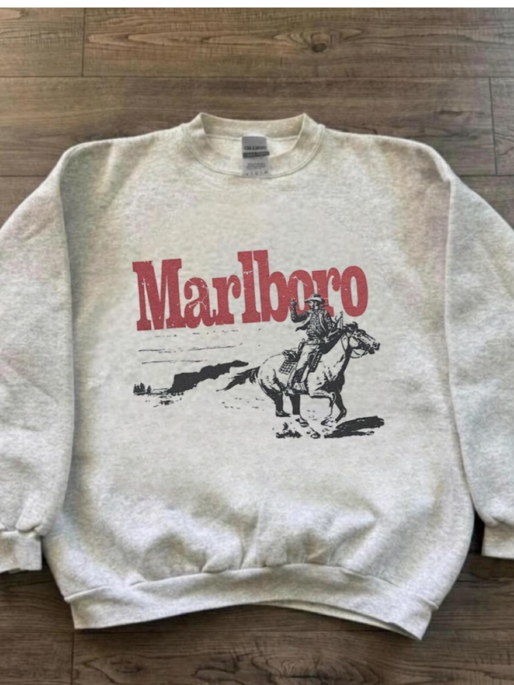 Gildan Light Gray Crewneck Sweatshirt with Red Logo